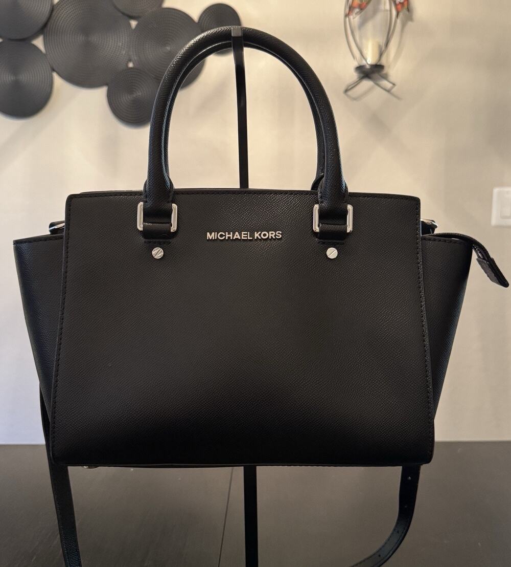 Michael Kors Selma Medium Saffiano Leather Satchel Black